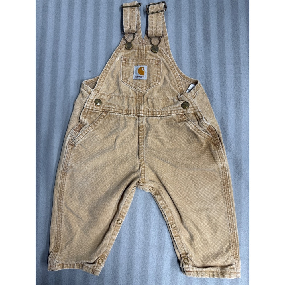 Vintage Y2K Carhartt Brown Duck Canvas Baby Overalls Toddler 24M Made in Mexico